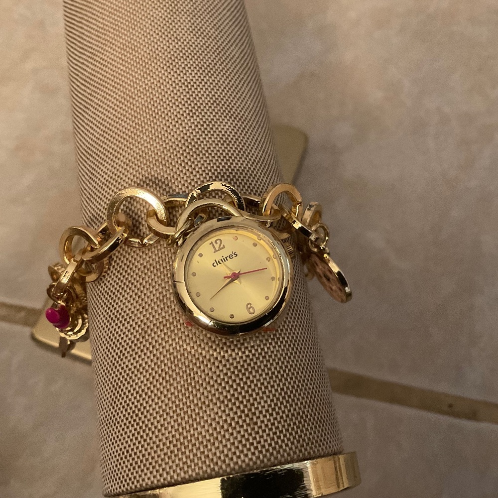 Claire’s Watch Charm Bracelet Gold Tone NEW